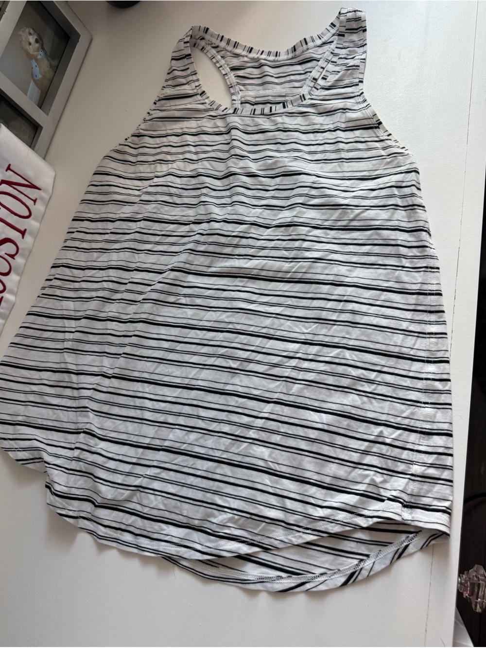 lululemon athletica White and Black Striped Racerback Tank